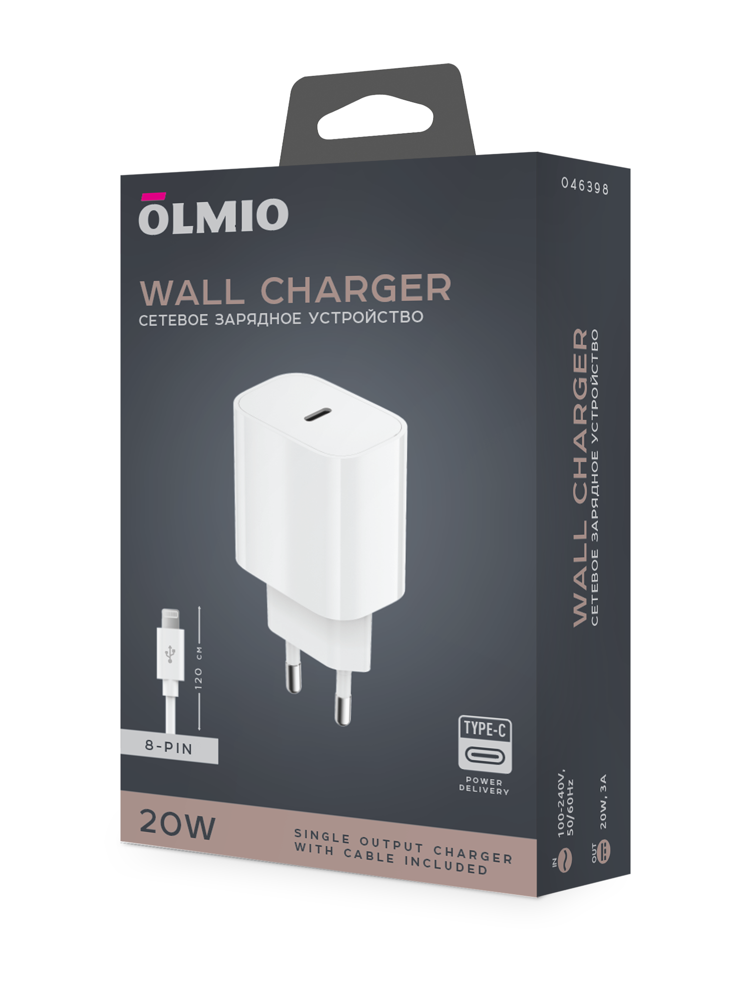 Сетевое зарядное устройство OLMIO 20W, Type-C, PD, +8-pin cable, white - фото №6