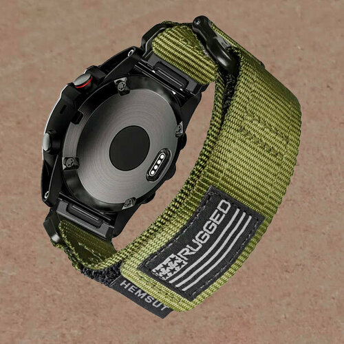 Нейлоновый ремешок 26 мм Hemsut Rugged для Garmin Fenix 7x 6x 5x, Tactix 7 Delta, Enduro 2, Instinct 2X размер M от 180 мм до 210 мм (Хаки)