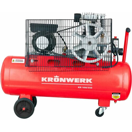 Компрессор ременной масляный Kronwerk KR 100/350, 100 л, 350 л/мин компрессор масляный kronwerk 24 л 206 л мин 1 5 квт
