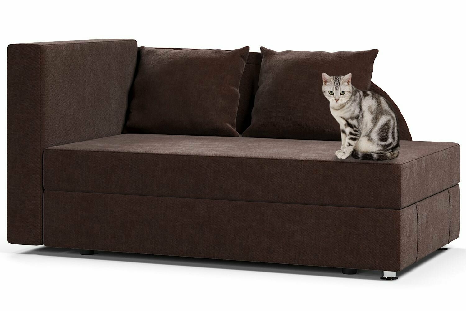 фото Софа Малютка выкатной механизм, велюр Кабрио коричневый, подлокотник слева