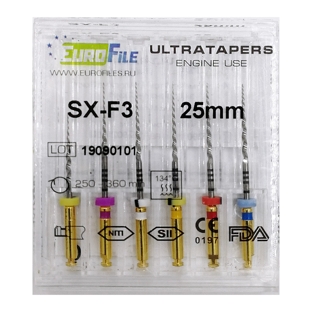 Ultratapers Engine Use SX-F3 - набор никель-титановых машинных файлов, 25 мм, 6 шт/упак