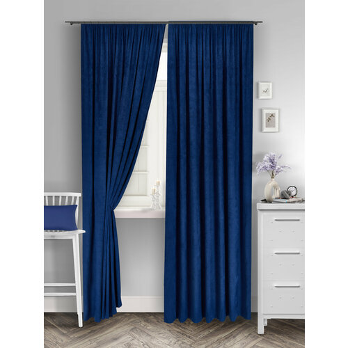 Комплект штор для комнаты канвас Shtoraland на ленте для крючков, две портьеры для гостиной, спальни, детской. Общий размер 500x270 см, синий