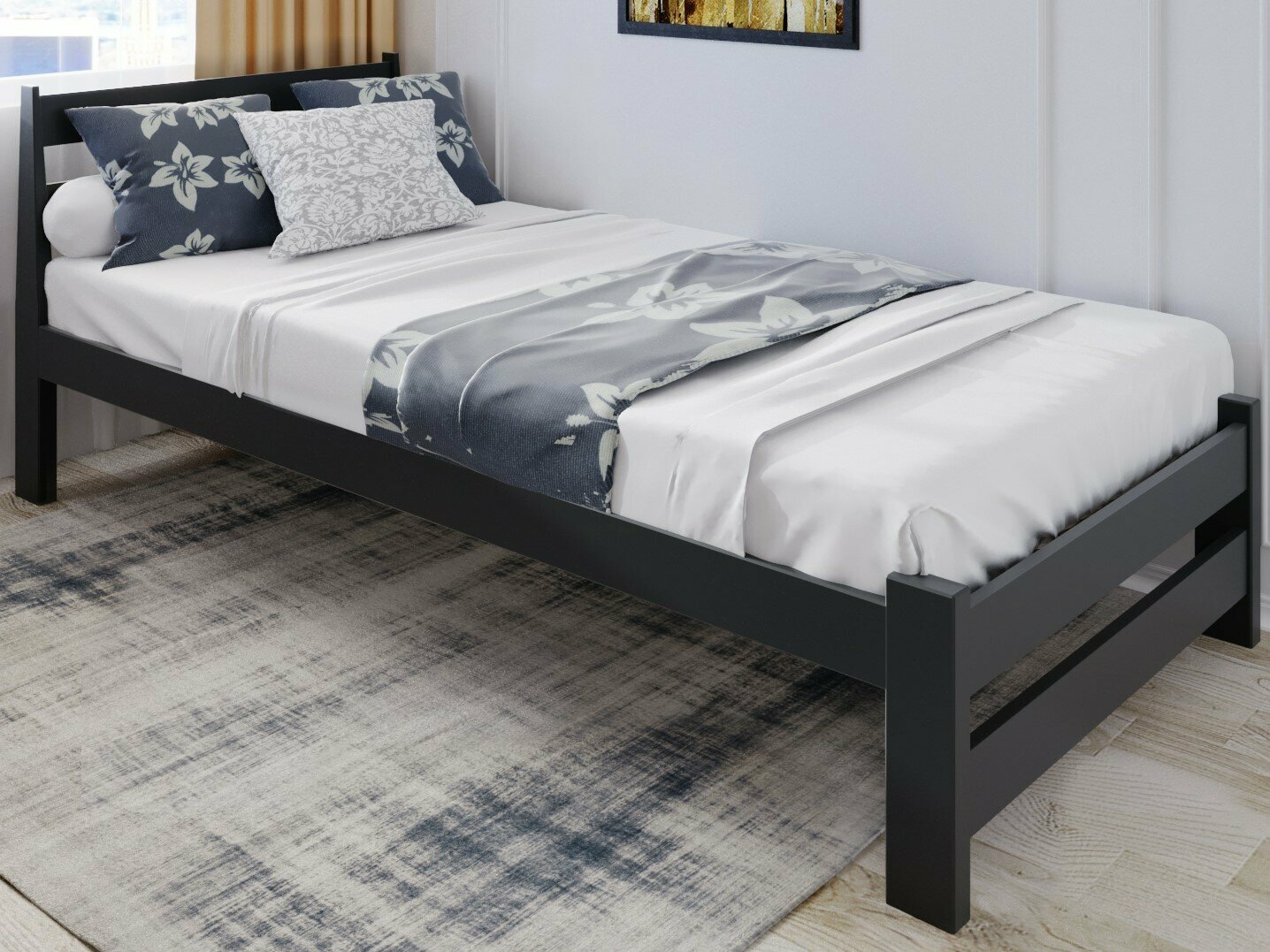 фото Кровать Мишка лакированная усиленная из массива сосны с основанием 190х90см (габариты 200х100), цвет антрацит