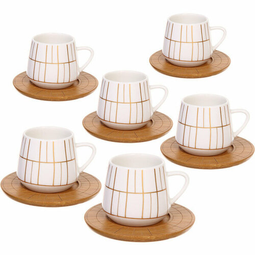 Кофейный набор 12 предметов «Скарлетт» (6 кружек 90мл+6 блюдец), прямоугольники