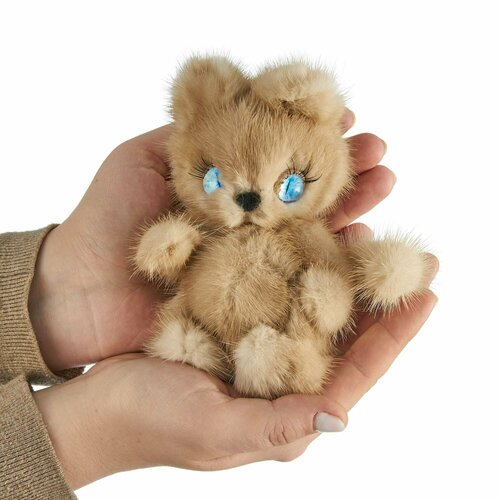 Котенок Тедди игрушка из натурального меха норки жемчужный