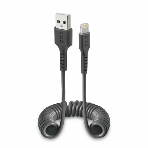 SBS Mobile Кабель Lightning USB спиральный, 1 м, черный