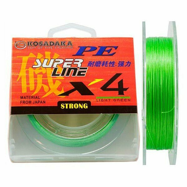 Шнур плетен. Kosadaka "SUPER LINE PE X4" 150м цв. light green; 0.18мм; 10.1кг