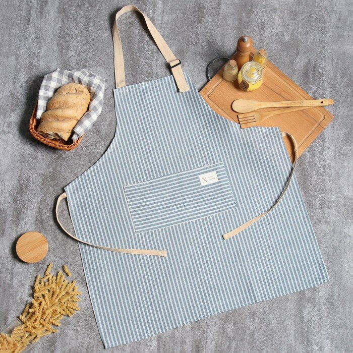 фото Фартук Доляна с карманом, цв. синий, 70*65±4см, 100% хл, рогожка