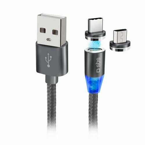 Sbs-mobile SBS Mobile кабель USB 2 в 1: Type-C/microUSB, магнитный разъем, плетеный, длина 1,0 м, черный