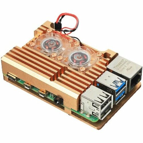 ra506 корпус acd gold metal aluminum case for raspberry pi 4b Корпус Acd Gold Metal Aluminum Case with Double Fans для Raspberry Pi 4B