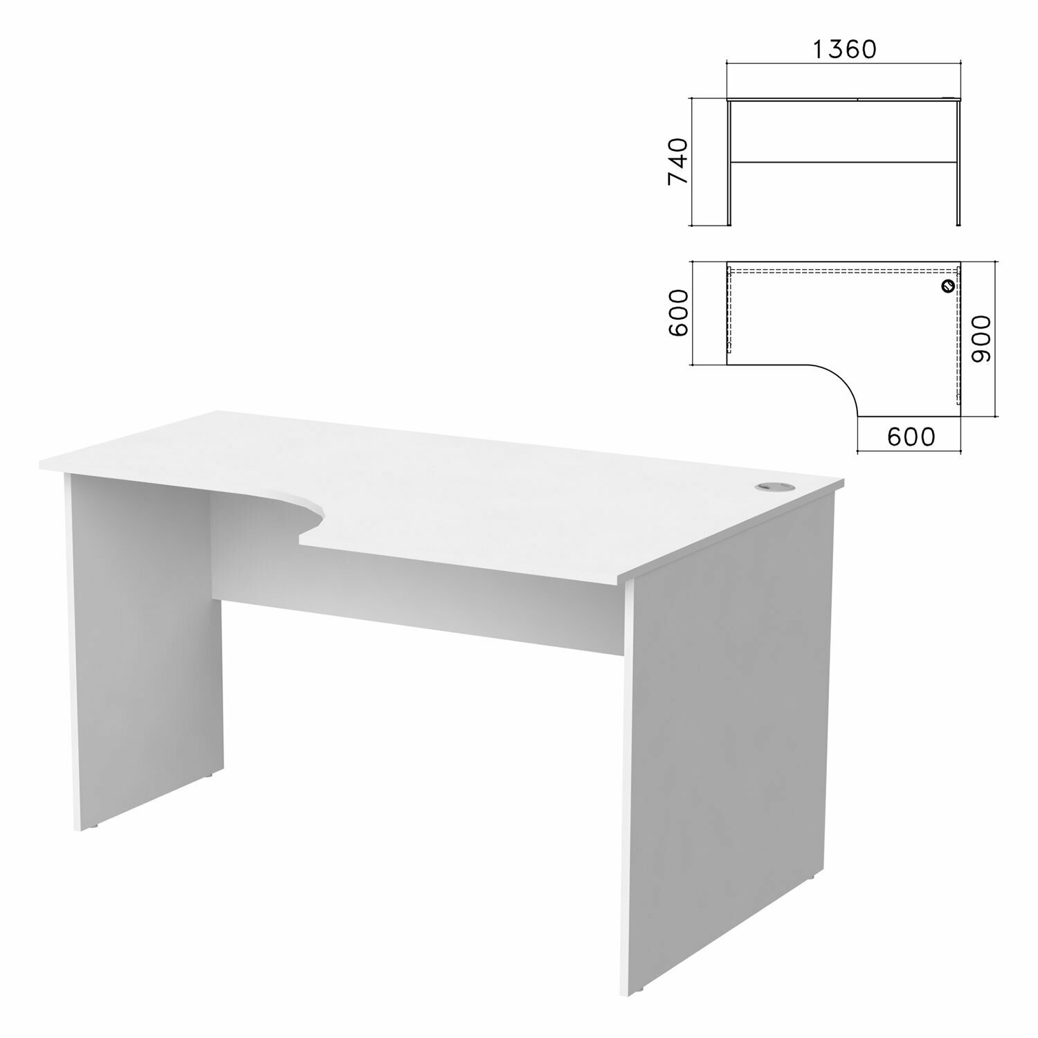 Стол письменный эргономичный "Бюджет", 1360х900х740 мм, правый, белый, 402663-290, 1шт. в комплекте