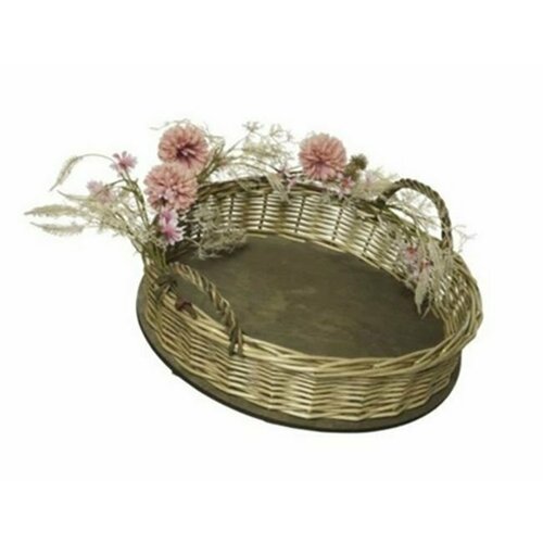 Декоративный поднос корзинка цветочницы, ивовая лоза, полиэстер, розовые цветы, 44 см, Kaemingk 802029-1