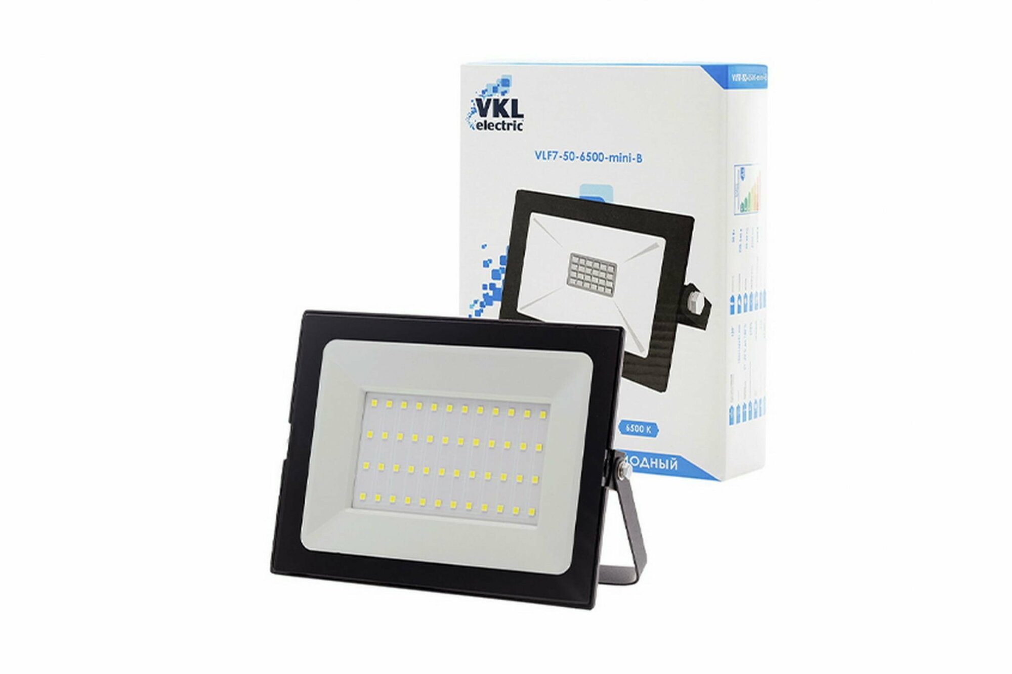 Прожектор LED 50W, VLF7-50-6500-mini-B 6500К, 6000Lm, 220V, IP65, черный VKL electric 1013399