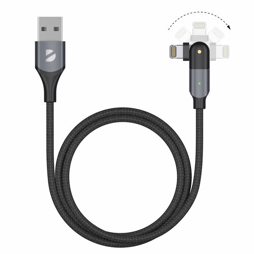 Дата-кабель USB-A - Lightning, поворотный, 180˚, USB 2.0, 2,4A, 1.2м, алюминий, нейлон, черный, крафт, Deppa 72326-OZ черный, черный