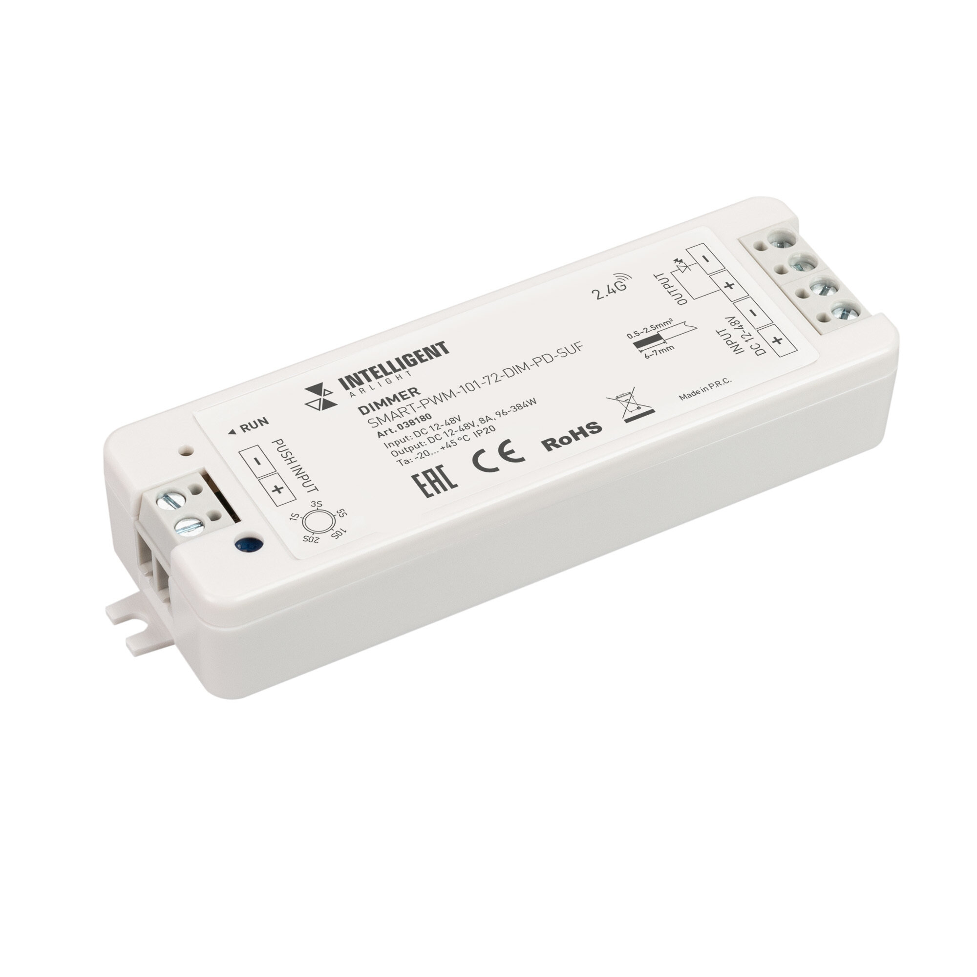 INTELLIGENT ARLIGHT Диммер SMART-PWM-101-72-DIM-PD-SUF (12-48V, 1x8A, SS, 2.4G) (IARL, IP20 Пластик, 5 лет) Артикул 038180