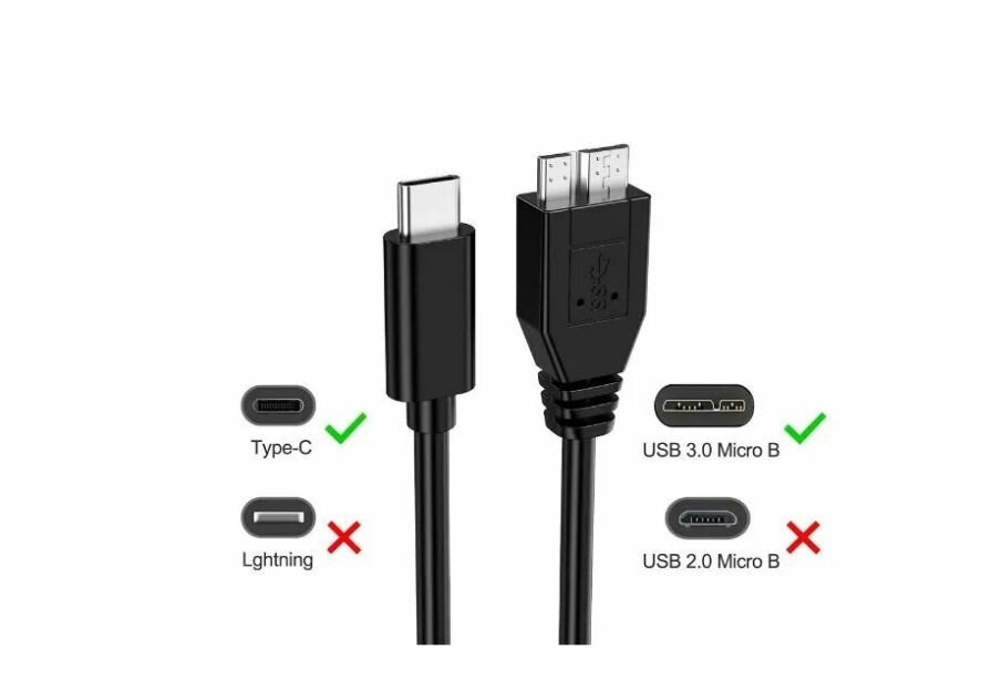 Кабель USB-C - micro USB 3.0 тип B для портативных внешних дисков, 0.35 метр — фото 1