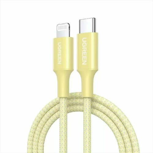 Кабель UGREEN US532 (90492) Lightning To USB-C PD Charging Cable. Длина: 1м. Цвет: желтый miccell charging cable 2 4a ultra strong usb to lightning 1m black vq d129