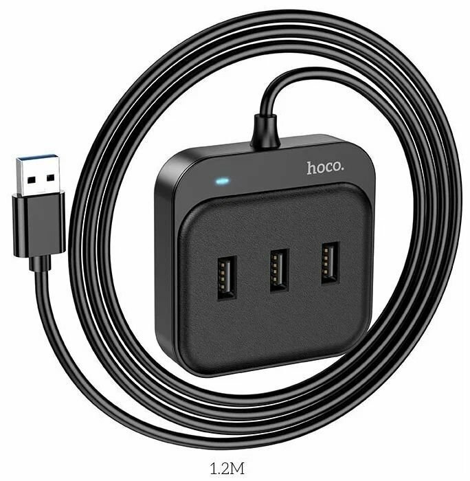 Переходник Hoco HB31 USB концентратор 4 в 1 USB to USB 3.0+USB 2.0*3 (длина 1.2м) черный