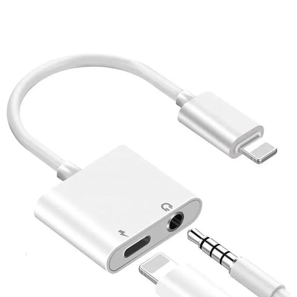 Адаптер OTG / Адаптер-переходник Lightning и AUX Audio Jack 3.5 / Устройство с функцией зарядки, музыки и вызова / для iPhone и iPad