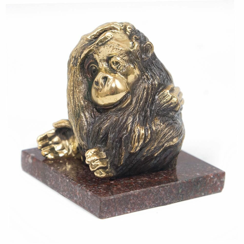 Статуэтка "Задумчивая обезьяна" из бронзы на подставке из камня 116847