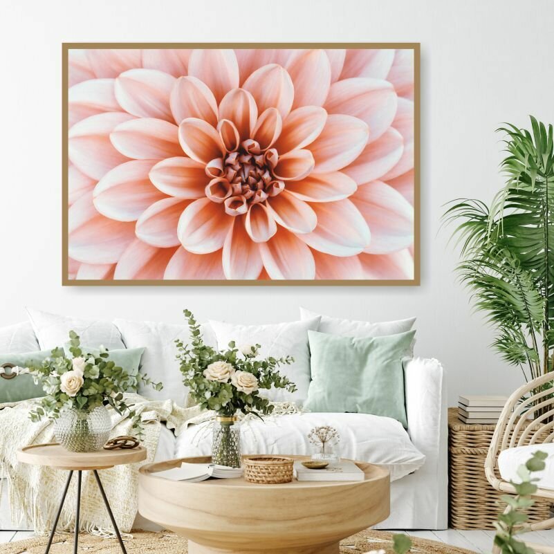 Постер Макро Пастельно Персиковый Цветок Георгина 40х30 см в тубусе ПолиЦентр