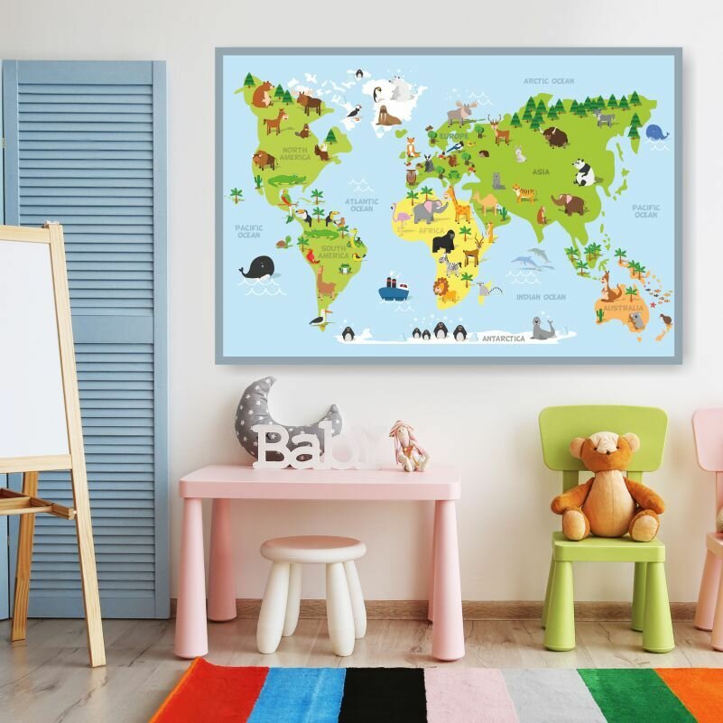 Постер интерьерный Карта Мира для детской 40х30 см в тубусе ПолиЦентр