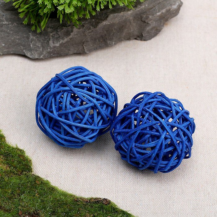 Шар декоративный из лианы набор 2 шт размер 1 шт. — 5 см цвет голубой