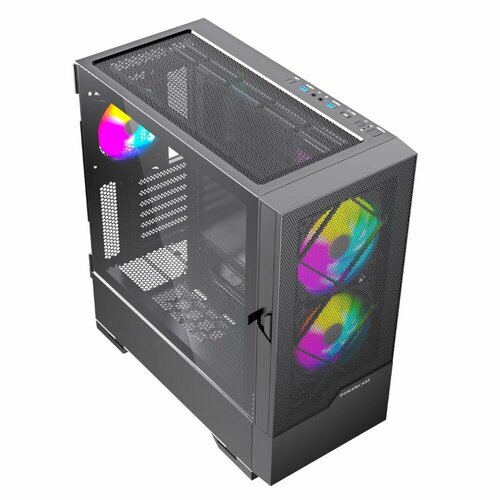 Корпус Powercase Kratos, Tempered Glass,2х140mm +1x120mm ARGB fan+ARGB HUB, чёрный, E-ATX (CKR-A3) powercase корпус attica x4b tempered glass 4x 120mm 5 color fan чёрный e atx caeb l4