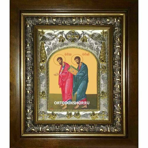 Икона Лука и Марк апостолы, 14x18 см, в деревянном киоте 20х24 см, арт вк-2013