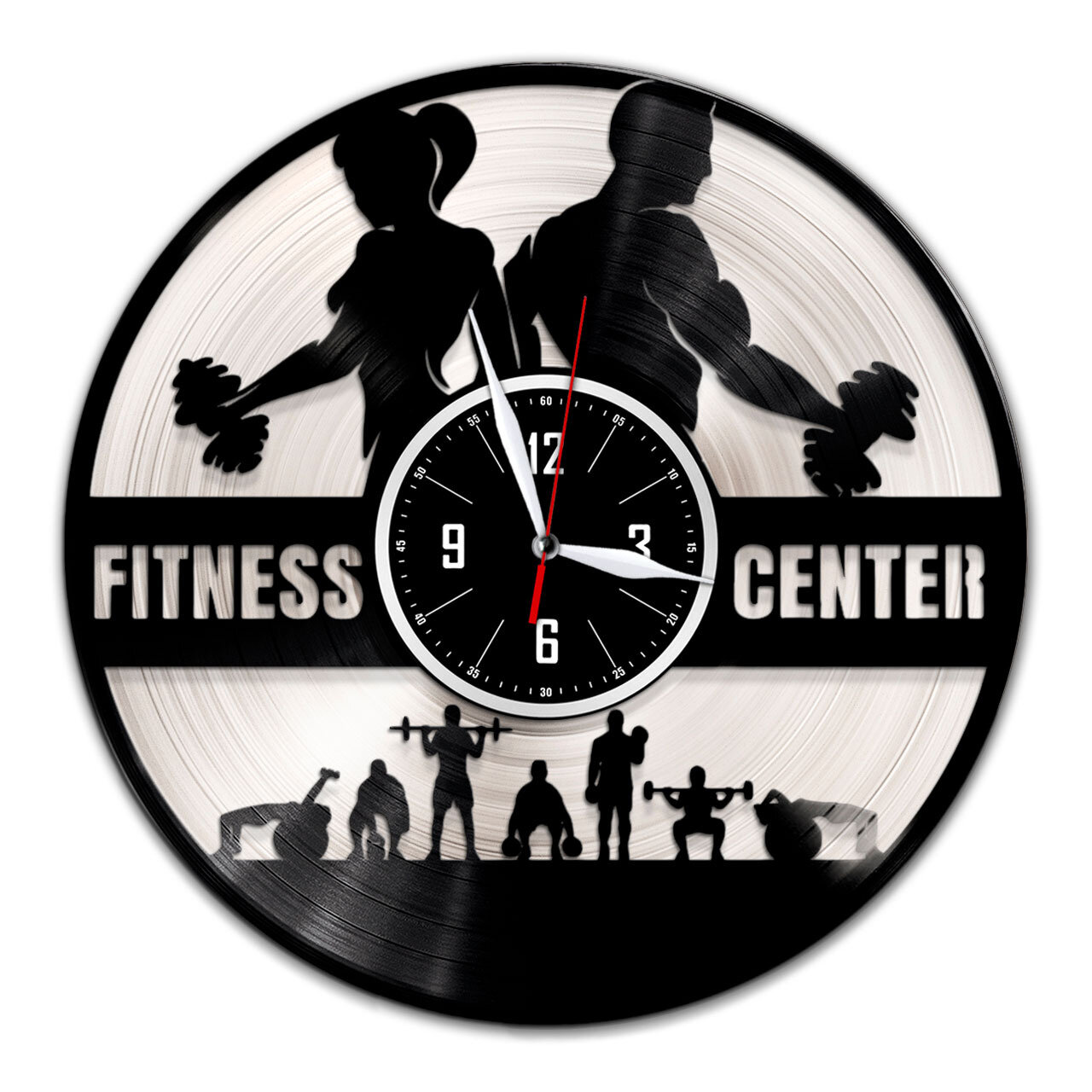 Фитнес-клуб - настенные часы из виниловой пластинки (с серебряной подложкой)