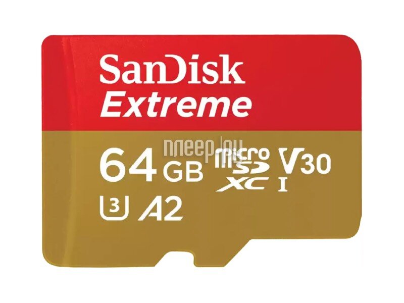 Карта памяти 64Gb microSDXC Sandisk Extreme Class 10 UHS-I U3 V30 A2 (SDSQXAH-064G-GN6MN)