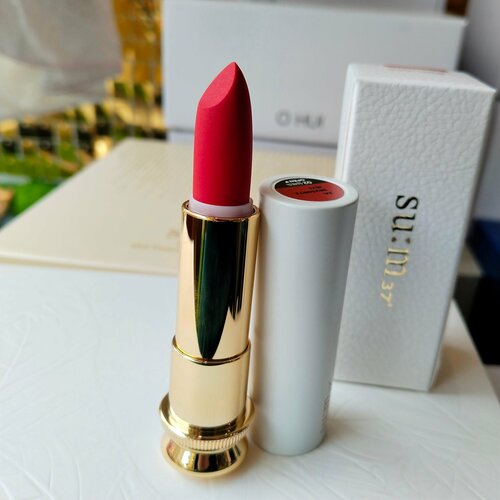 Su: m37 Помада полуматовая корейская, люкс 02 Deep Red LosecSumma Velvet Lipstick Sum37