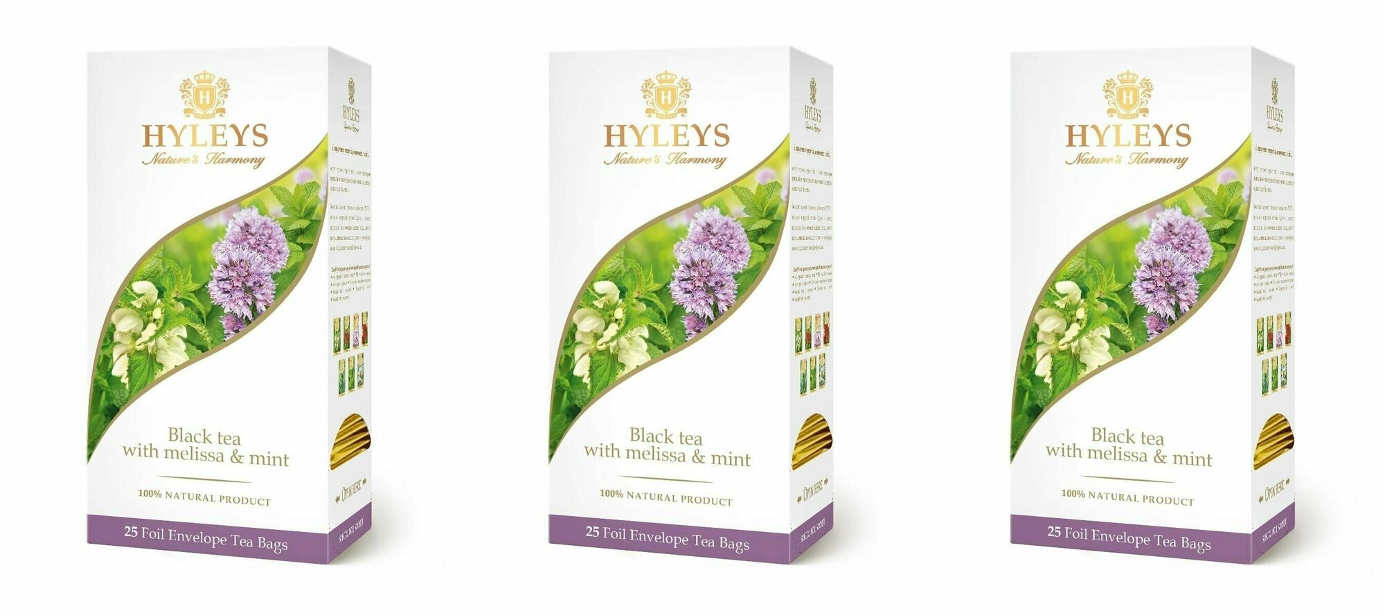 HYLEYS чай черный с мелиссой и мятой 25 пак - 3 штуки