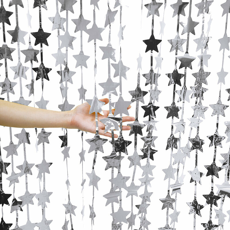 Занавес фольгированный Звезды серебряные 100х200 см
