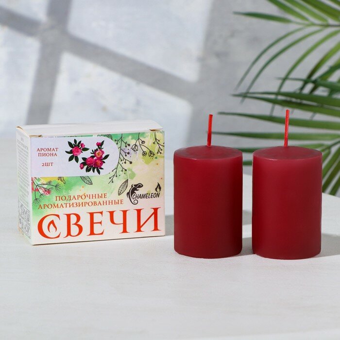 фото Набор свечей-столбиков 2 шт, 4х6 см, пион 9423894