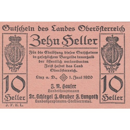 Австрия, Верхняя Австрия 10 геллеров 1920 г. (№2)