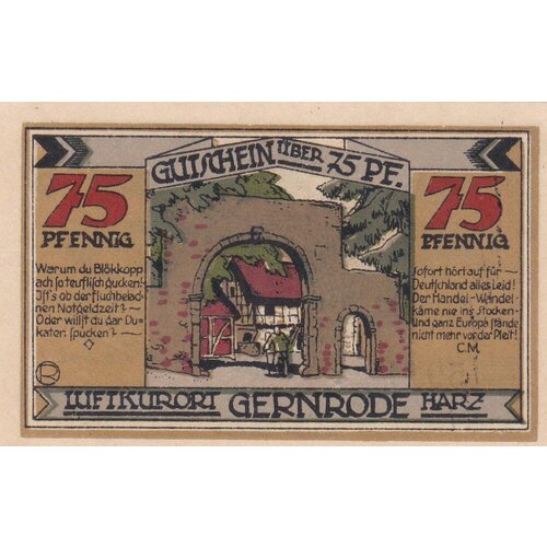 Германия (Веймарская Республика) Гернроде 75 пфеннигов 1921 г. (Вид 2) германия веймарская республика гернроде 50 пфеннигов 1921 г 2