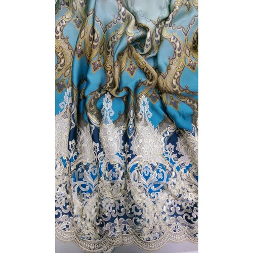 Ткань Шёлк бежево-голубой с вышивкой по кромке Италия ткань шёлк принтованный италия