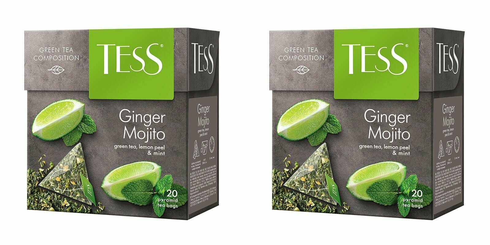 Tess Чай в пирамидках Ginger Mojito зеленый, 20 пакетиков, 2 уп