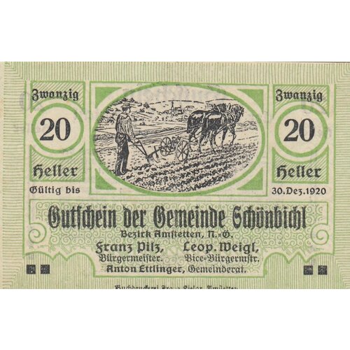Австрия, Шёнбихль 20 геллеров 1920 г. (№1) австрия шёнбихль 50 геллеров 1920 г 3