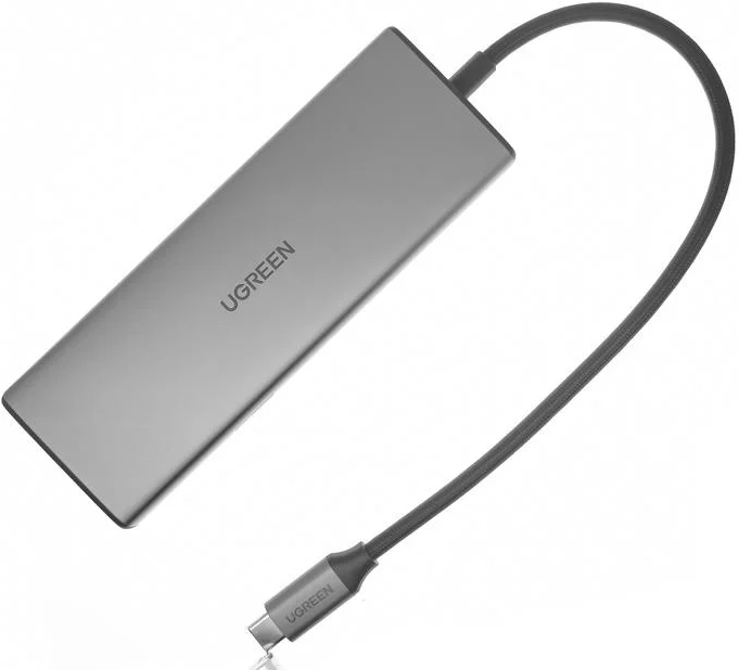 Конвертер Ugreen CM490 USB-C - 2xUSB 3.0+1xUSB 2.0+2xHDMI+RJ45(1000M)+SD+TF+PD Grey 90119