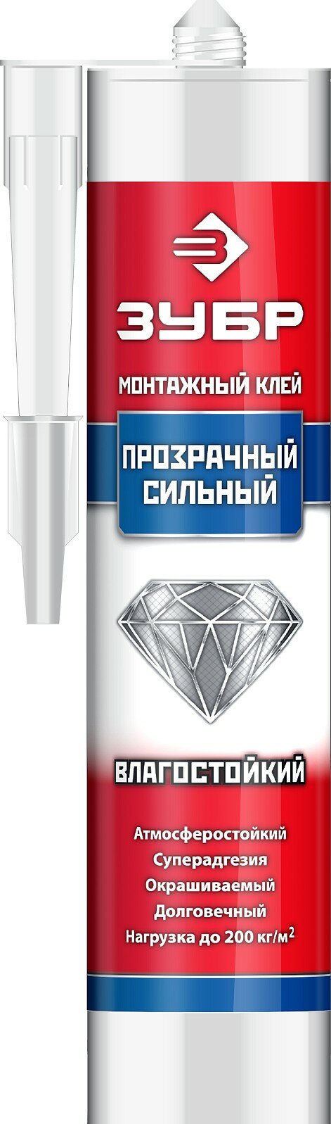 фото ЗУБР 300 мл, прозрачный, Суперсильный монтажный клей, эксперт (41332)