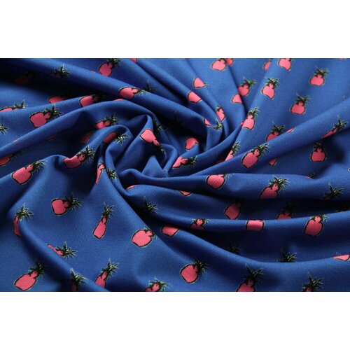 Ткань ярко-синий трикотаж пике с ананасами