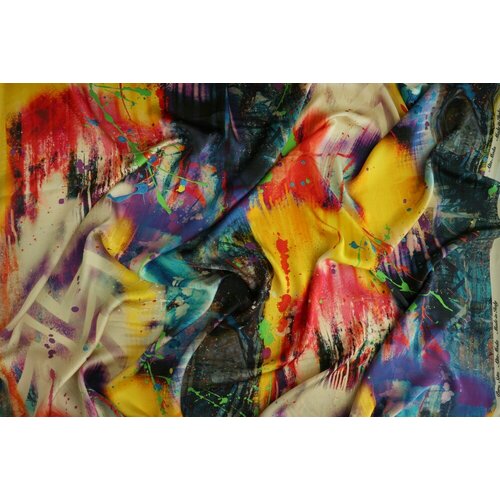 Ткань атлас с разноцветным ярким принтом