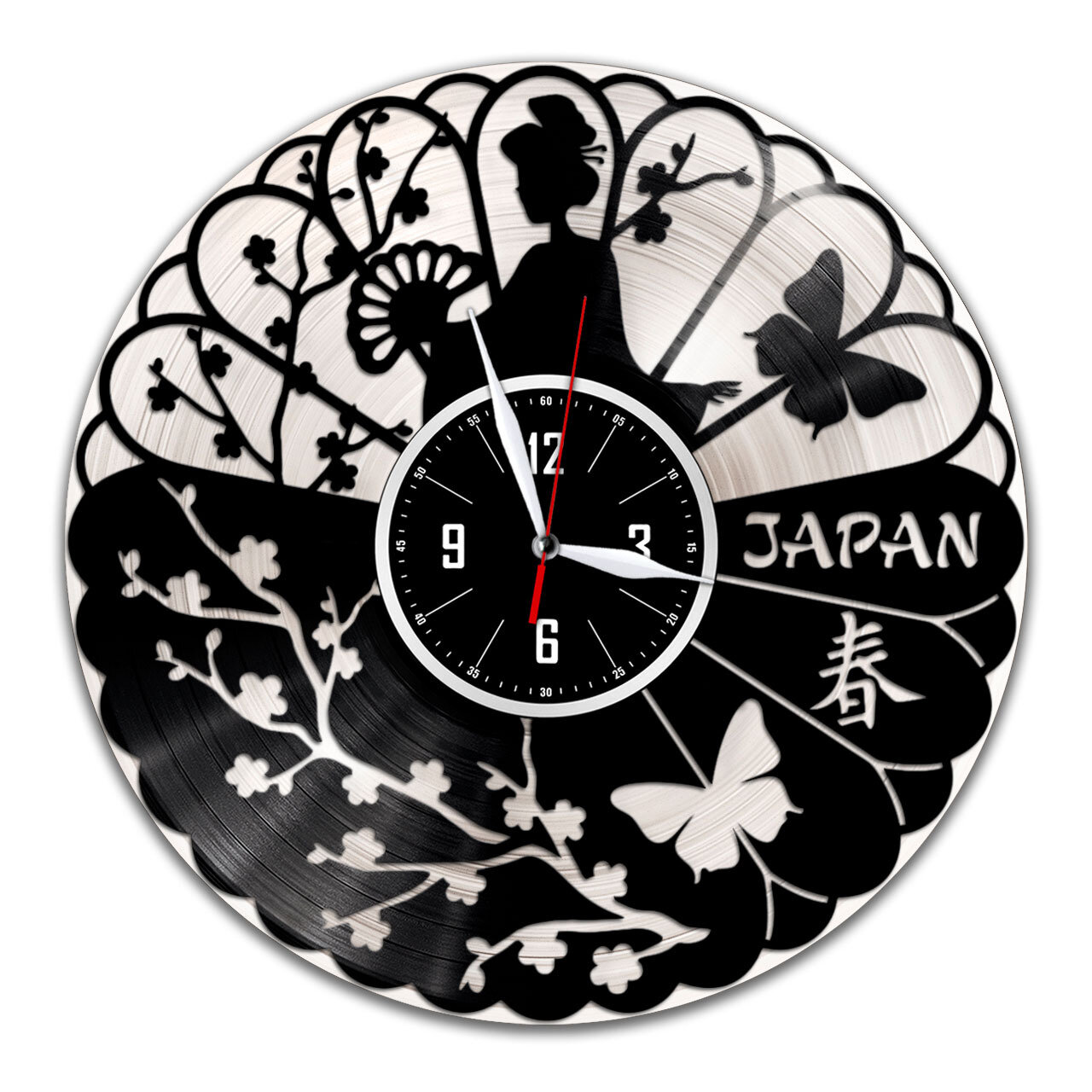Япония - настенные часы из виниловой пластинки (с серебряной подложкой)