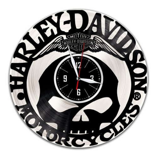 Harley-Davidson - настенные часы из виниловой пластинки (с серебряной подложкой)