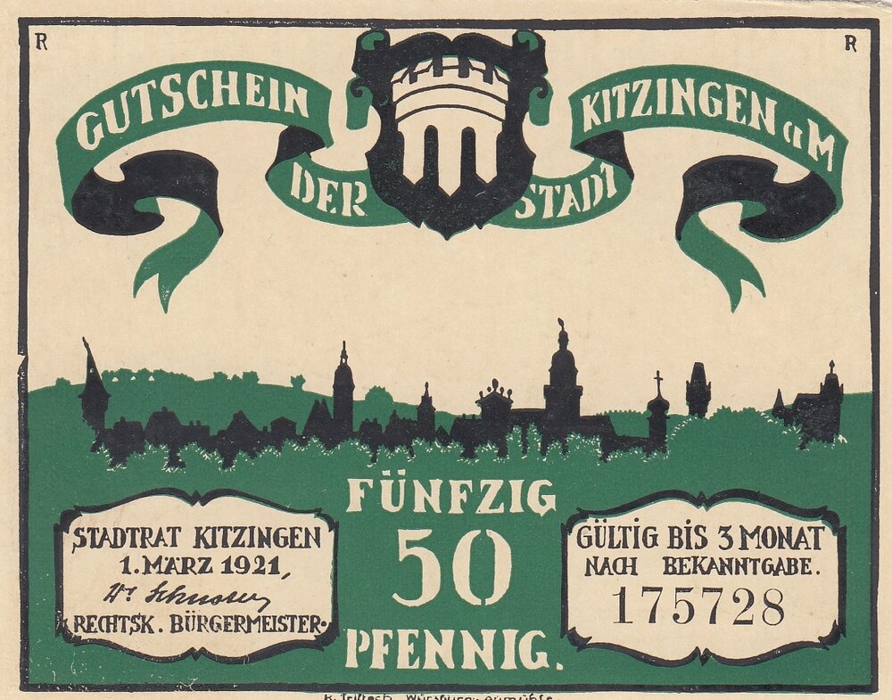 Германия (Веймарская Республика) Китцинген 50 пфеннигов 1921 г. (№6)