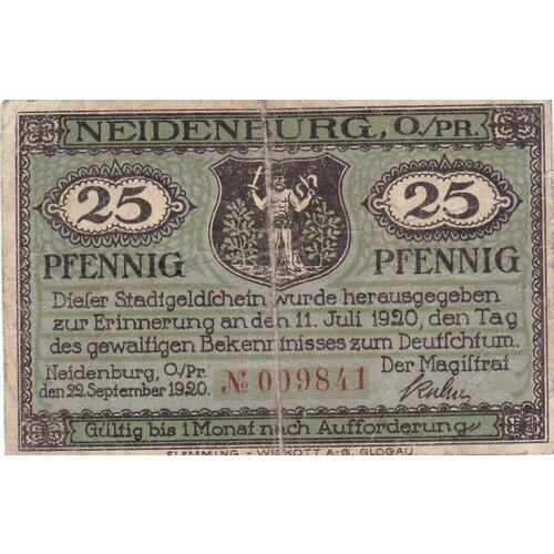 Германия (Веймарская Республика) Нейденбург 25 пфеннигов 1920 г. (2) германия веймарская республика нейденбург 50 пфеннигов 1920 г 2