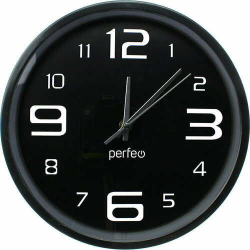 Часы настенные Perfeo d250мм PF-WC-002, черный корпус, черный циферблат