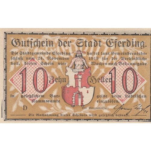Австрия, Эфердинг 10 геллеров 1919 г. (D) австрия эфердинг 10 геллеров 1919 г 1 1 3